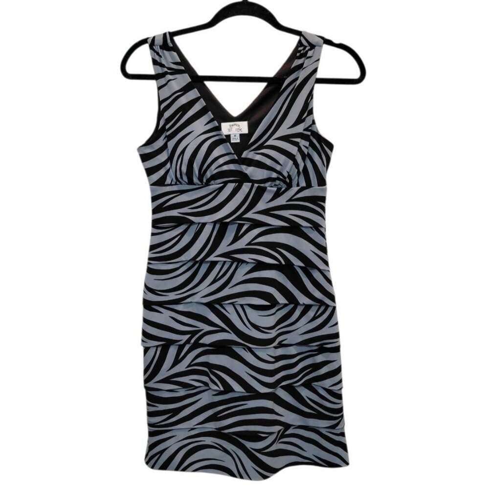 Y2K Sweet Storm Layered Mini Bandage Dress‎ Sleeveless Med Zebra Print Black